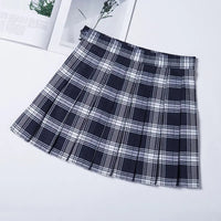 Women's Pleated Plaid A-Line High Waist Mini Skirt in Black