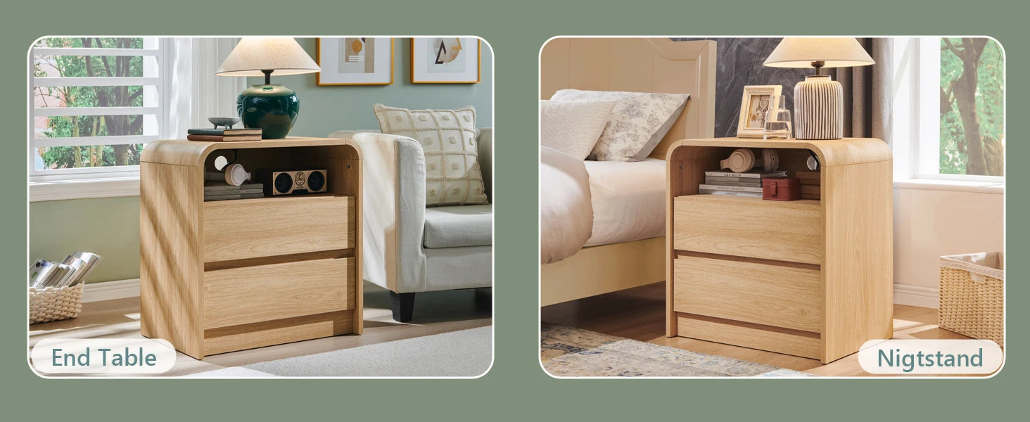 25" Tall Modern Nightstand with Charging Station, 23.6'' Wide Wood Bedside Table w/2 Storage Drawers,for Bedroom, Living Room - Buy online at  Vibe In Cart.