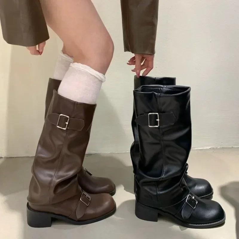Woman Boots Knee High Platform Chunky Heels Trend Punk Gothic New Rock Leather Fashion Women's Shoes Motorcycle Footwear Q221 - Buy online at  Vibe In Cart.