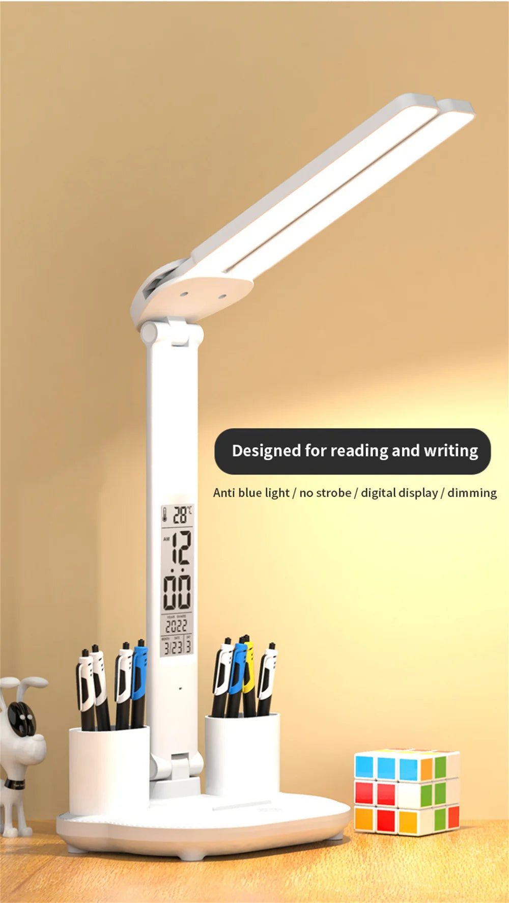 LED Desk Lamp USB Dimmable Touch Foldable Table Lamp with Calendar Temperature Clock Night Light for Study Reading Lamp - Buy online at  Vibe In Cart.