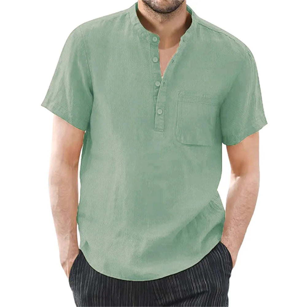Men's Short Sleeve T-shirt Cotton and Linen Casual Men T-shirts Solid Color Summer Shirt Male Cozy Breathable - Buy online at  Vibe In Cart.