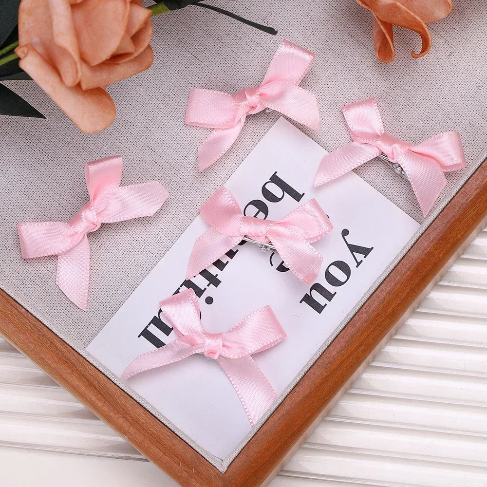Mini Hair Clips with Handmade Ribbon Bows, 5-24 Pieces