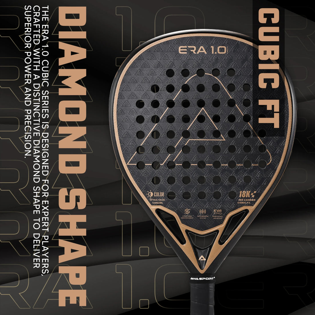 AMASPORT 18K Carbon Cubic Padel Racket Diamond Shape with 3D-Textured Surface Smarter System for Enhanced Control Padel Racquet - Buy online at  Vibe In Cart.