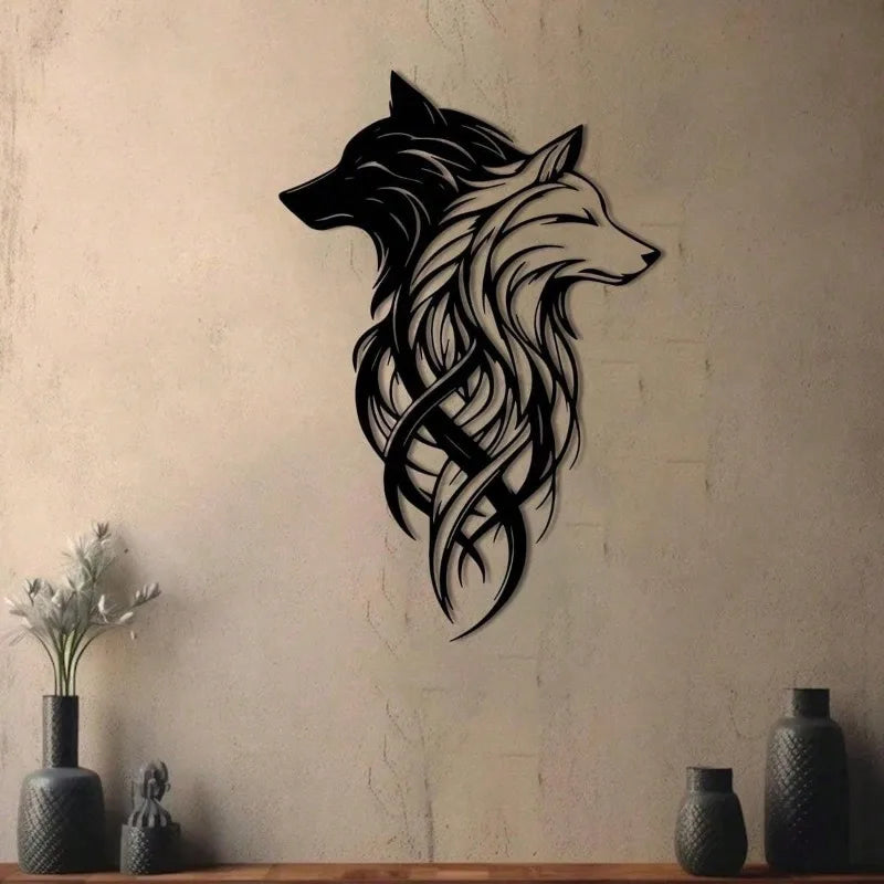 "Twin Wolf Shadows"Metal Wall Sculpture Set|Black&White Wolf Head,Wrought Iron,Halloween&Christmas Gift,Living Room/Office Decor - Buy online at  Vibe In Cart.