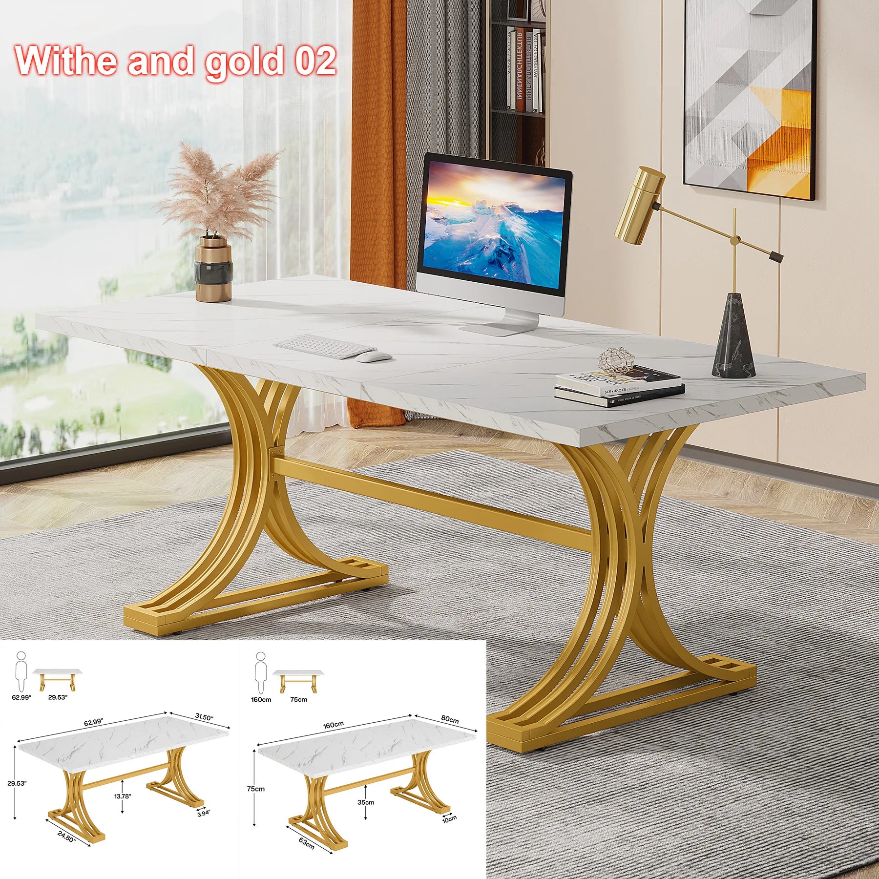 Modern Wooden Office Desk with Metal Legs, 70.9 Inches