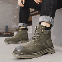 Men's Ankle Height Lace-Up Flat Heel Boots with Bonded Leather Insole and Mesh Lining
