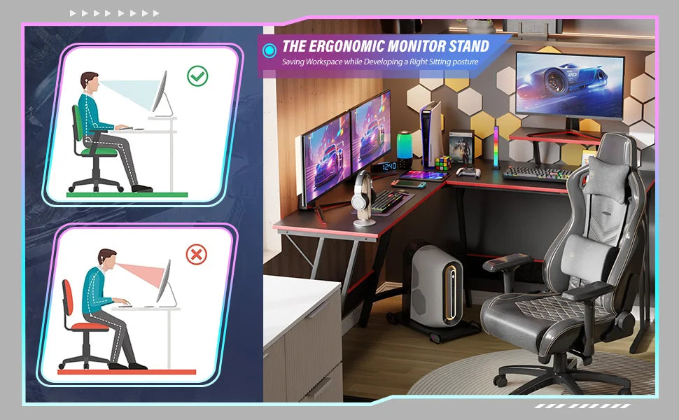 Gaming Desk L Shaped Corner Computer Desk, Home Office Desks Writing Workstation with Large Monitor Stand Easy to Assemble - Buy online at  Vibe In Cart.