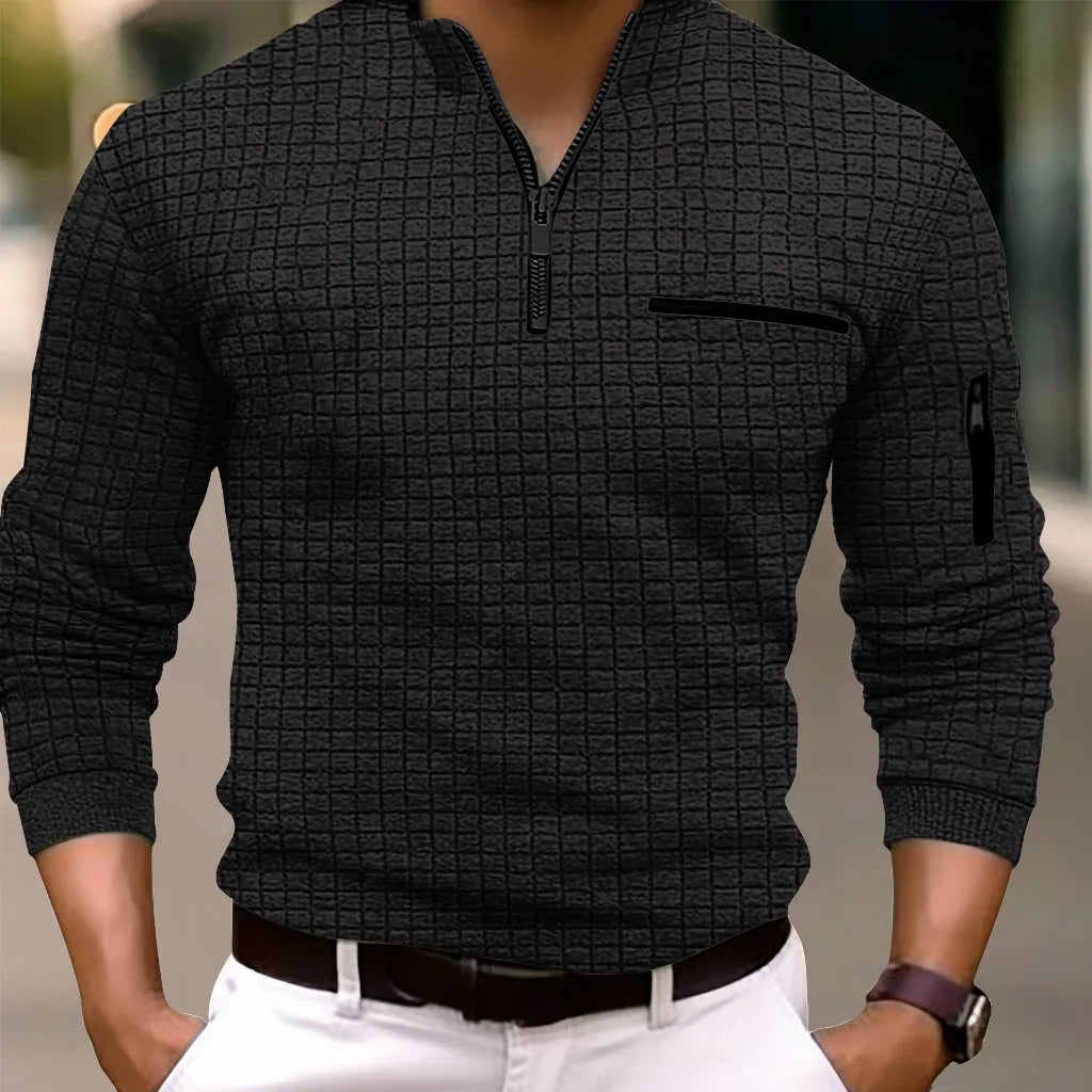Spring autumn men's golf POLO shirt stand collar checkerboard arm zipper pocket fashion sports long-sleeved polo shirt top - Buy online at  Vibe In Cart.