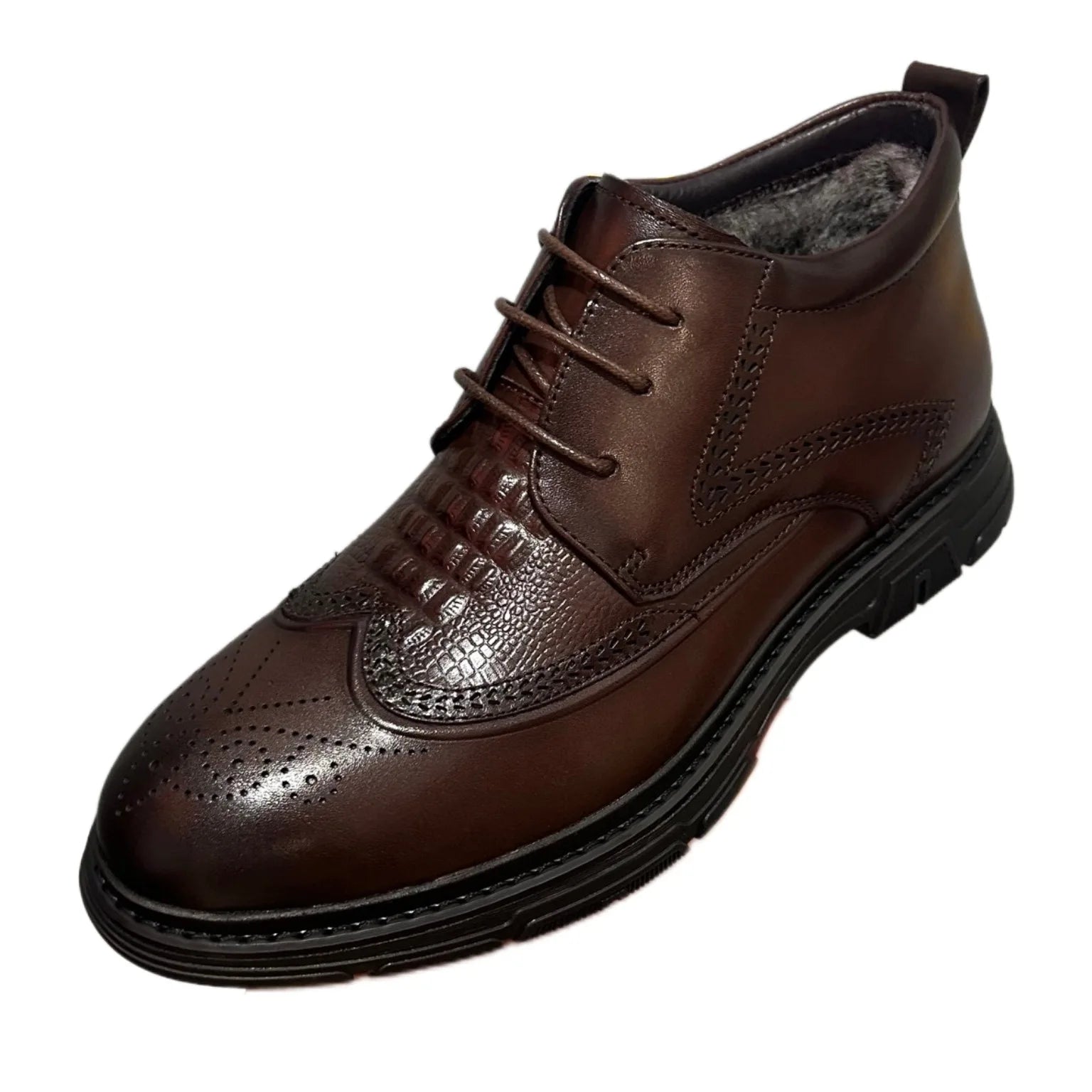 New Men's Short Boots - Genuine Leather Business Shoes with Wool Lining Fashionable and Versatile High-Top Buckle-Up Men's Shoes - Buy online at  Vibe In Cart.