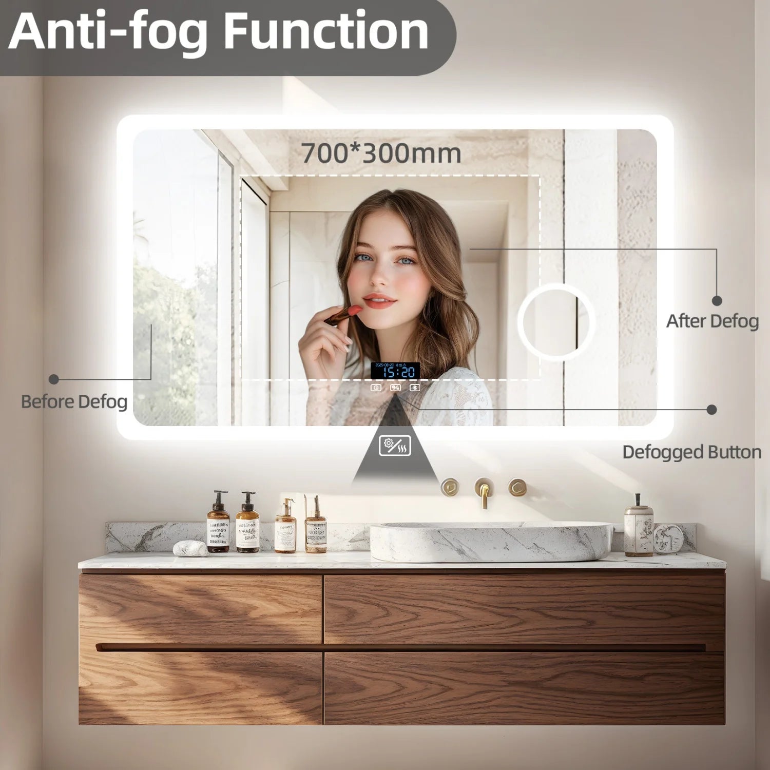 80/100/120/CM LED Bluetooth Bathroom Mirror Touch Antifog with 3X Magnifier Dimmable Date and Time Setting Vanity Mirror - Buy online at  Vibe In Cart.