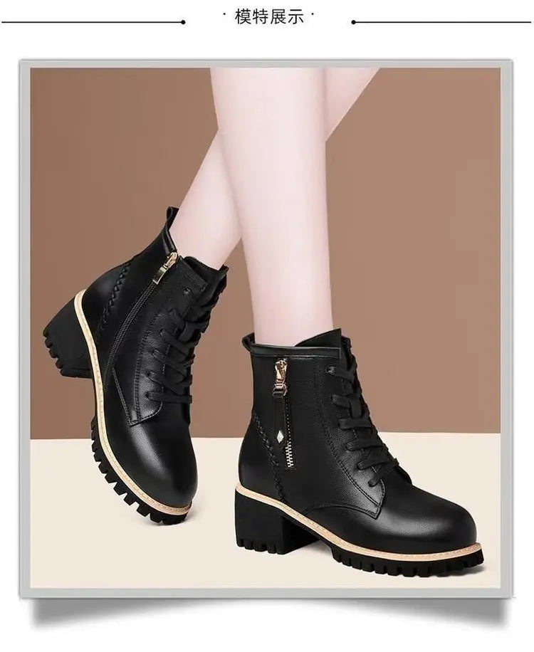 Women's Chunky Sole Ankle Boots     Lace-Up & Side-Zip Combat Boots Winter Fleece-Lined Booties Versatile Leather Boots Platfo - Buy online at  Vibe In Cart.