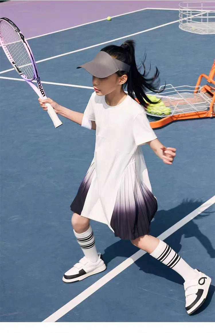 Girls Tennis Dress Kids Cute Golf Outfit School Sports Dresses Children Short Sleeve Workout Athletic Pleated Skirts With Shorts