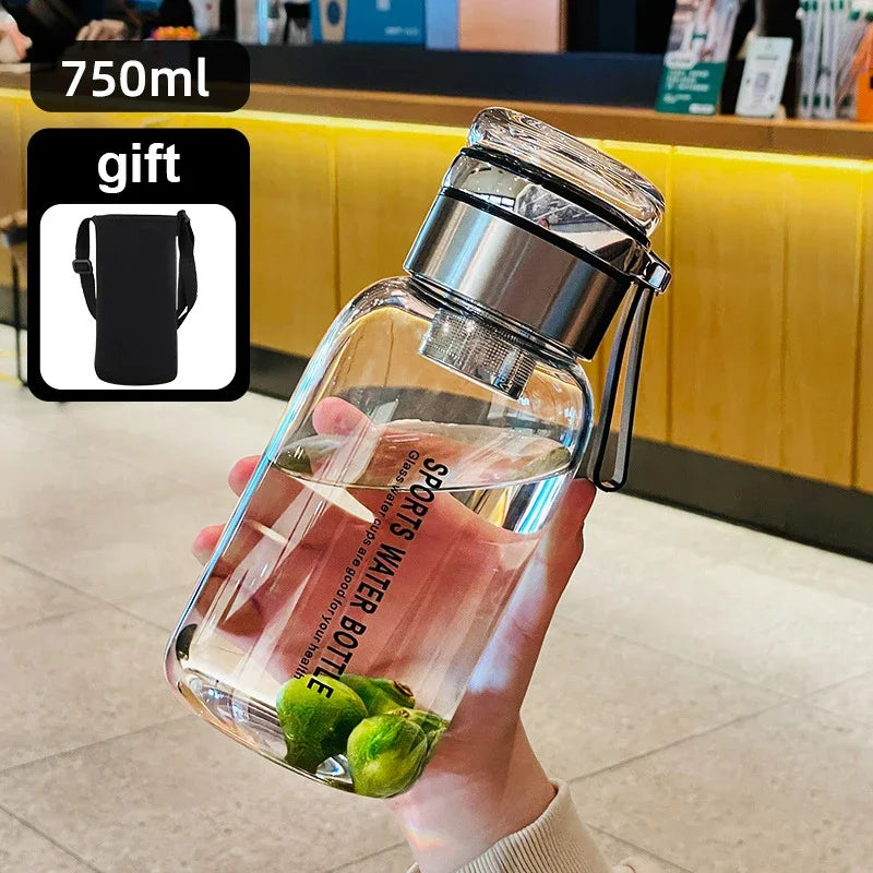 2L Large Capacity Transparent Glass Water Bottle Portable Leakproof