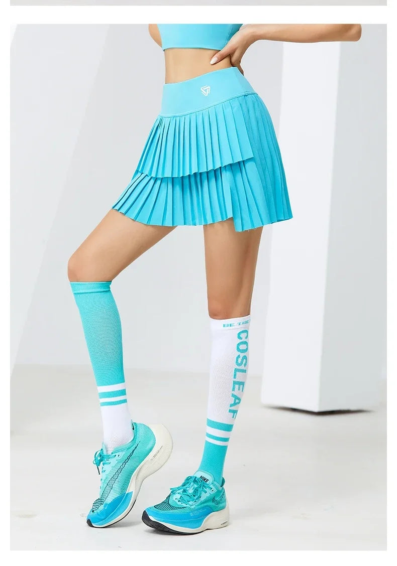Women's Mini Pleated Sports Skort with Pockets and Double Layer