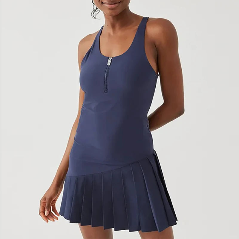 Sean Tsing® Golf Dresses with Safety Pants Women Sleeveless Zipper Sport Dress for Tennis Badminton Baseball Athletic Outfits