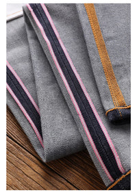 Men's Slim Fit Straight Leg Pink Selvedge Denim Jeans 16oz