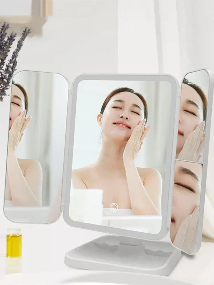 Trifold Makeup Mirror LED Lights Dorm Dressing Mirror Beauty Light up your fill light with Smart Complementary Makeup Mirror Tri - Buy online at  Vibe In Cart.