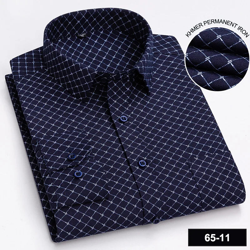 Men's Long Sleeve Plaid Stripe Shirt With Single Pocket For All Seasons