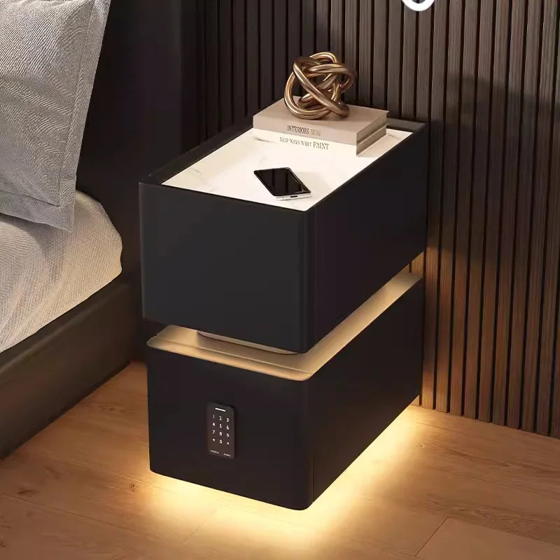 Wooden Bedside Table with Wireless Charging, Sensor Light, and 1 Drawer