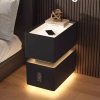 Wooden Bedside Table with Wireless Charging, Sensor Light, and 1 Drawer