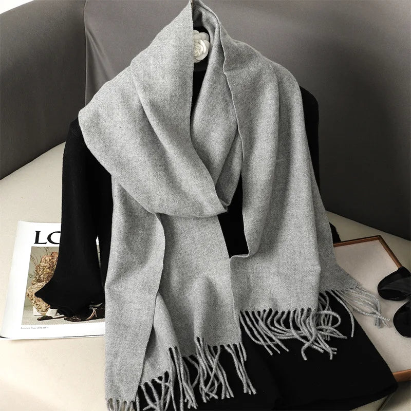 Women's Thick Warm Winter Polyester Scarf with Tassels