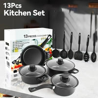 13-Piece Nonstick Cookware Set Black - Induction Compatible Pot Pan Set with Frying Pan & Utensils for Kitchen & Camping - Buy online at  Vibe In Cart.