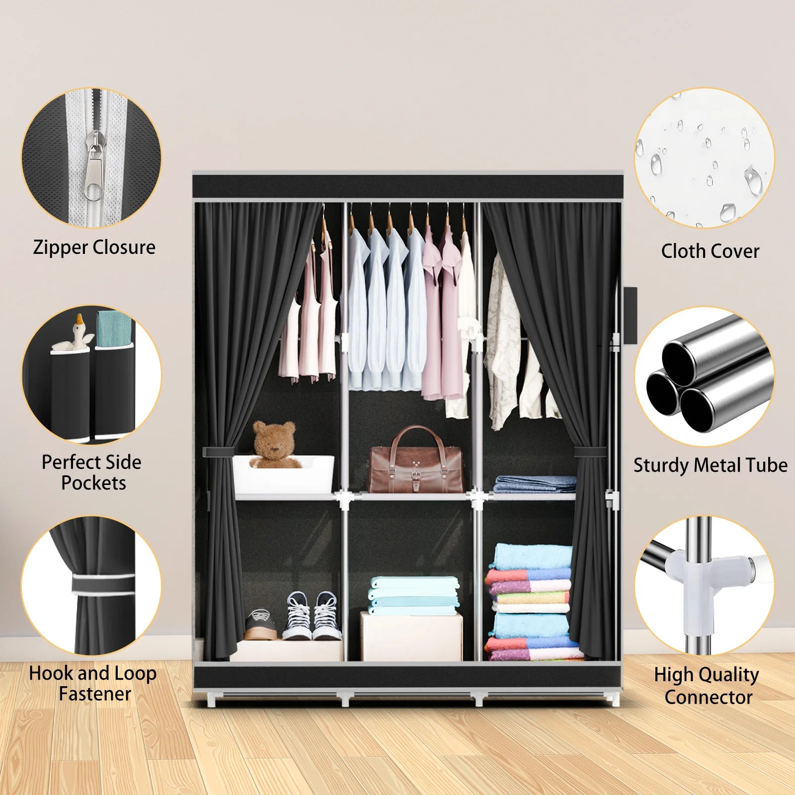 Portable Closet 51-Inch Dustproof Wardrobe Organizer Multi-laye Home Storage Rack Clothes Bedroom Shoe Quick and Easy to Assembl - Buy online at  Vibe In Cart.