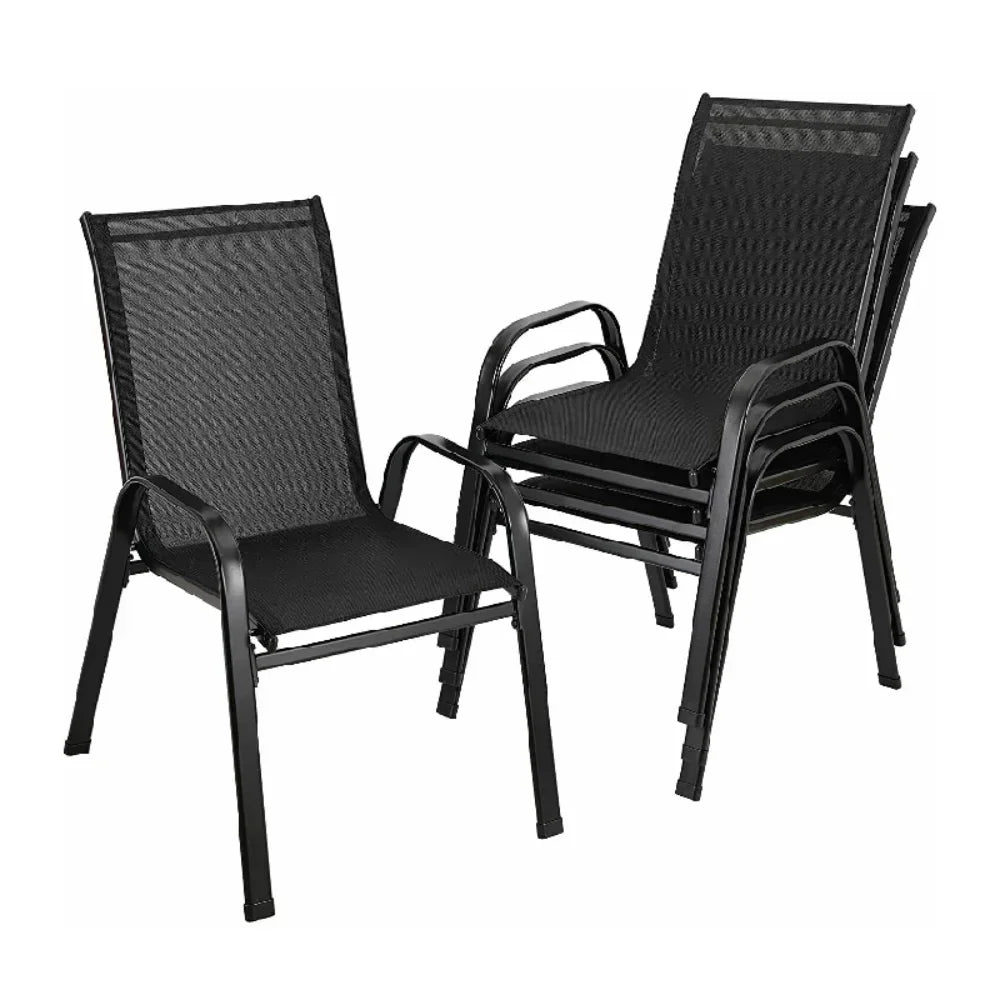 4 Metal Outdoor Chair Set Stackable Patio Textilene Dining Chair Stack Metal Frame Set of 4, Load Weight 150kg, Black,Brown,Gray - Buy online at  Vibe In Cart.