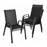 4 Metal Outdoor Chair Set Stackable Patio Textilene Dining Chair Stack Metal Frame Set of 4, Load Weight 150kg, Black,Brown,Gray - Buy online at  Vibe In Cart.