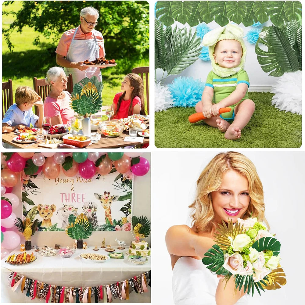 Artificial Tropical Palm Leaves Hawaiian Luau Jungle Party Golden Stems Leaf Decoration Table Wedding Birthday Decor Fake Plants - Buy online at  Vibe In Cart.