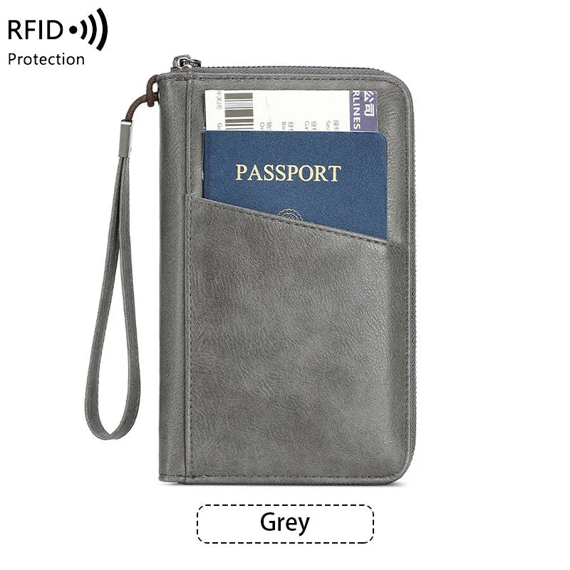 Multifunctional Travel Passport Wallet with RFID Protection in Microfiber Leather
