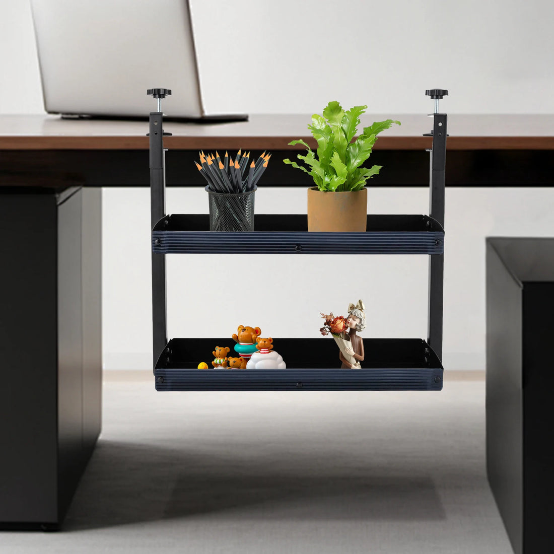 2-Tier Clamp-On Metal Desk Shelf, Black, 44x39x15 cm