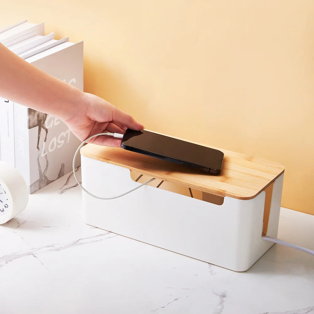 Rectangular Plastic Storage Box with Bamboo for Wires, 1 Piece