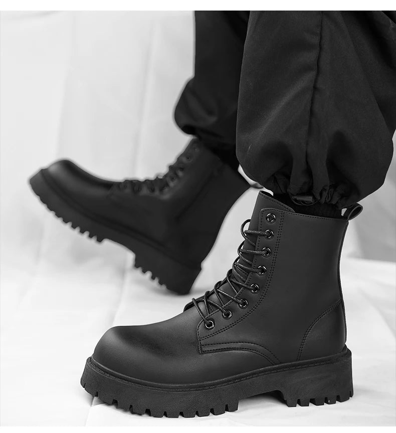 Men's Mid-Calf Lace-Up Outdoor Boots with Rubber Outsole