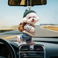 Creative Puppy Man Backpack Rearview Mirrors Pendant Car Hanging Ornaments Car Decoration Accessories Gifts For Women Men - Buy online at  Vibe In Cart.