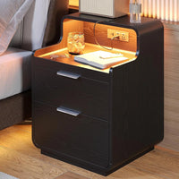LIKIMIO Nightstand with Charging Station and LED Lights, Night Stand with Pull-Out Shelf, Bedside Table for Bedroom, Black - Buy online at  Vibe In Cart.