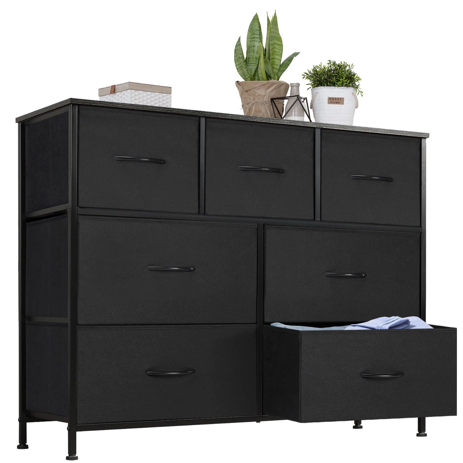 Wooden Bedroom Storage Cabinet with 7 Fabric Drawers