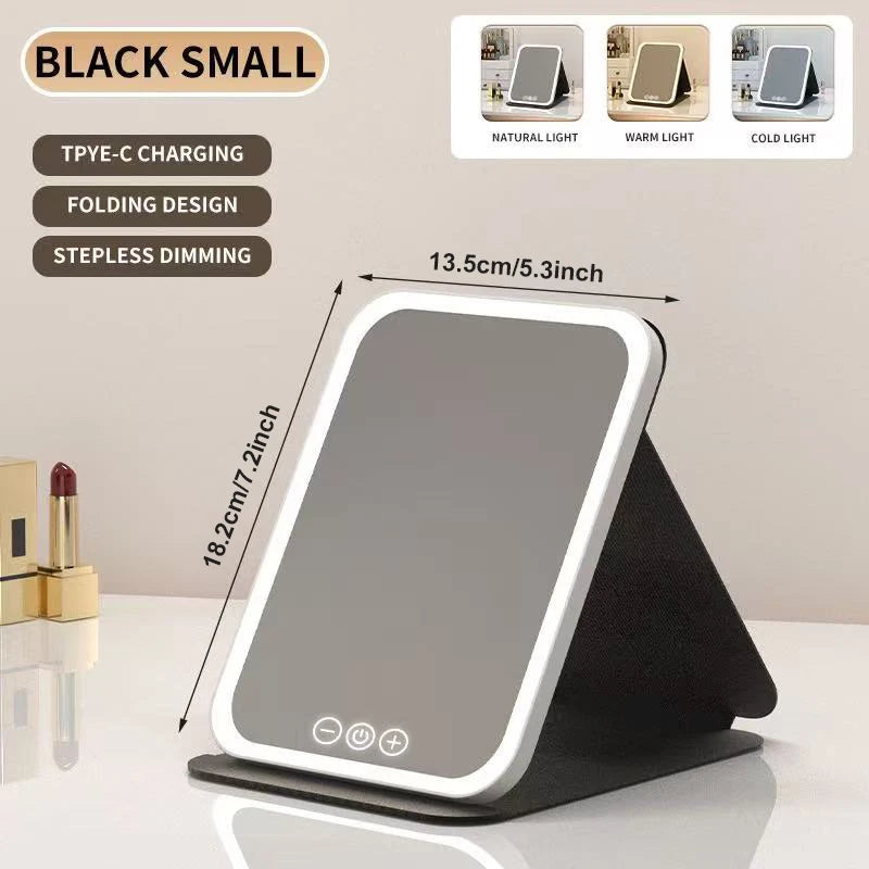 Portable LED Makeup Mirror with 3 Light Colors and Adjustable Brightness