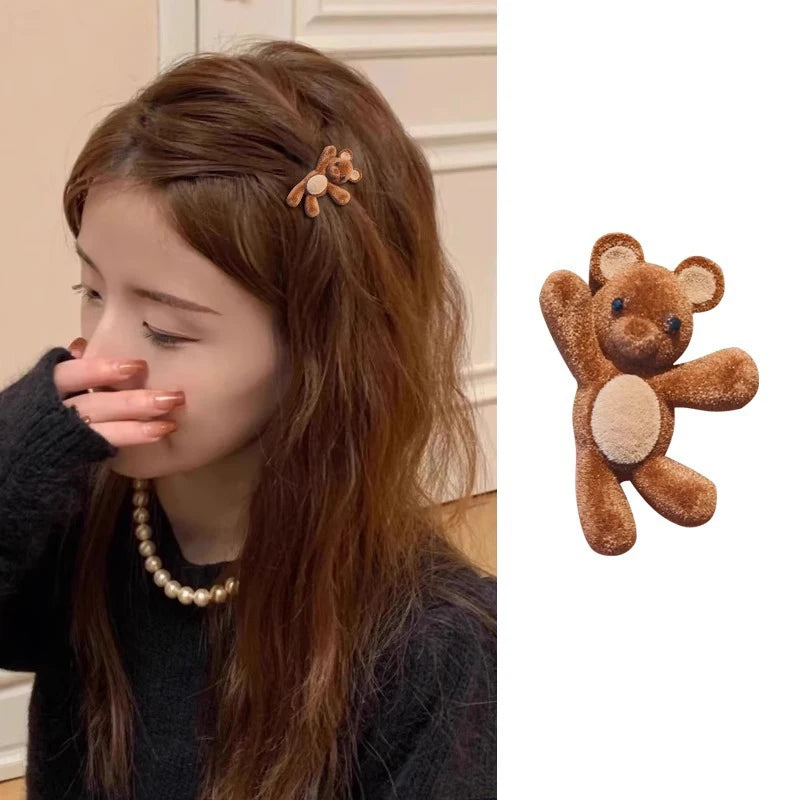 Cute Flocking Cartoon Bear Metal Hairpin For Women Girls Sweet Hair Ornament Side Hair Clip Barrette Fashion Hair Accessories. - Buy online at  Vibe In Cart.