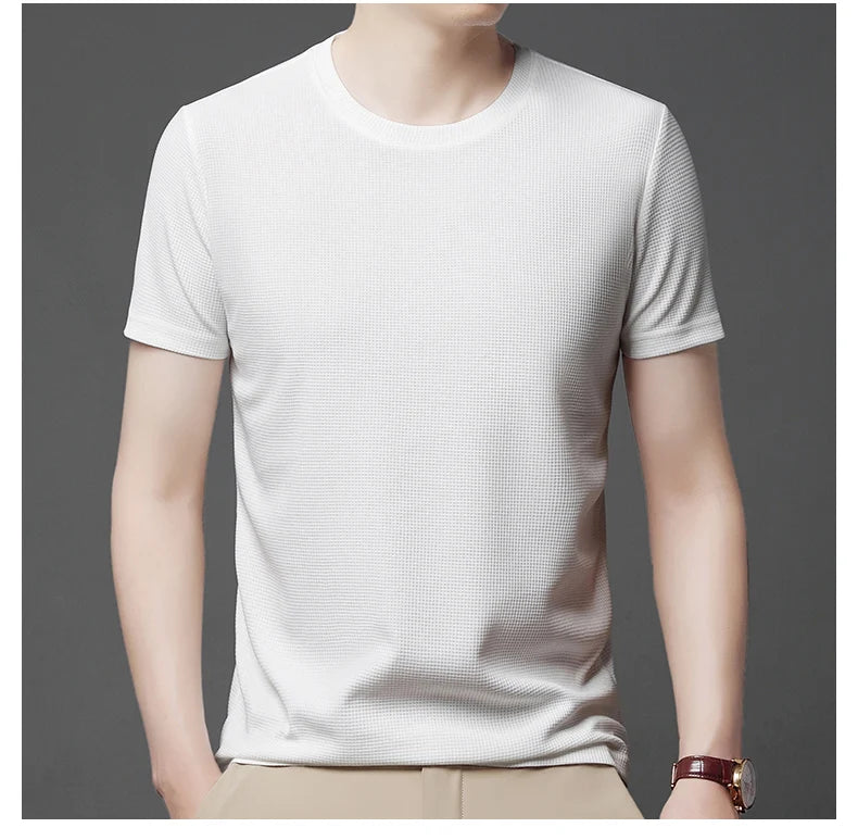 Men's Round Neck Short Sleeved Waffle T-Shirt in Polyester