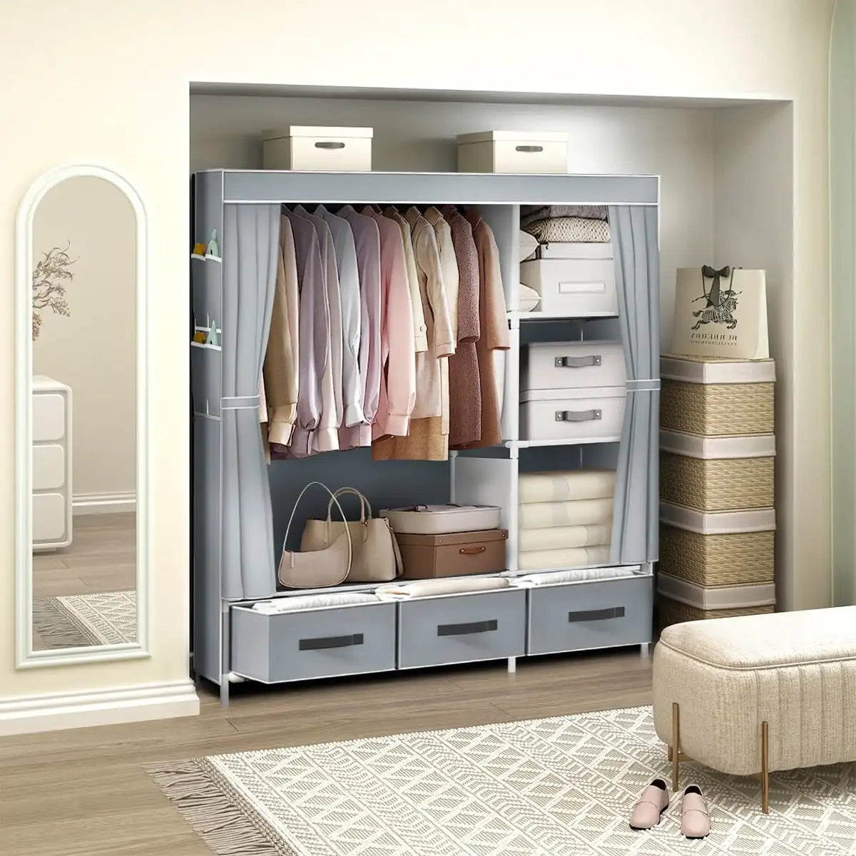 New Upgrade Portable Wardrobe Clothes Organizer for Home Bedroom Clothes Closet with 3 Drawers 4 Shelves Clothes Storage Gray - Buy online at  Vibe In Cart.