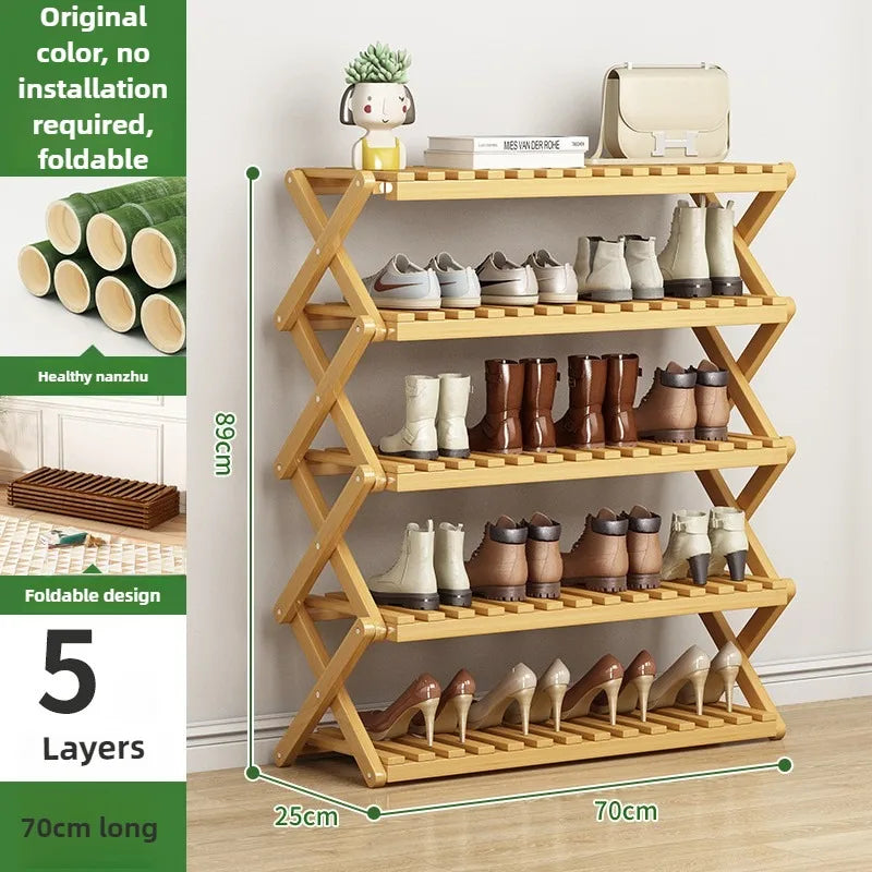 Folding Multi-Level Bamboo Shoe Rack for Living Room Storage