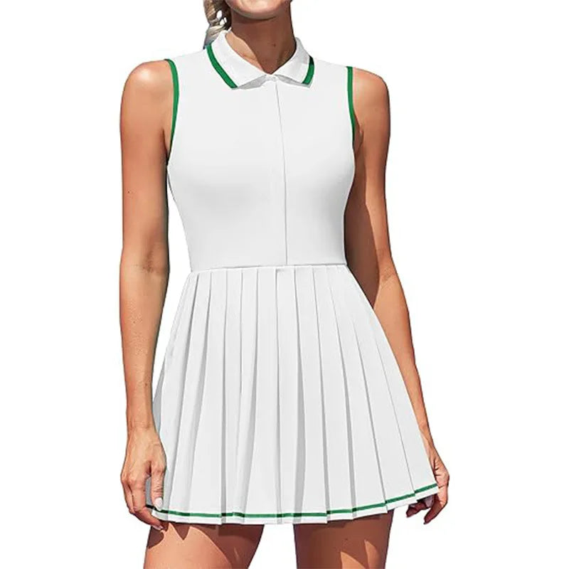 New zipper style tennis golf dress ladies summer sleeveless lapel polo shirt pleats dresses slim-fit thin sports tennis clothing