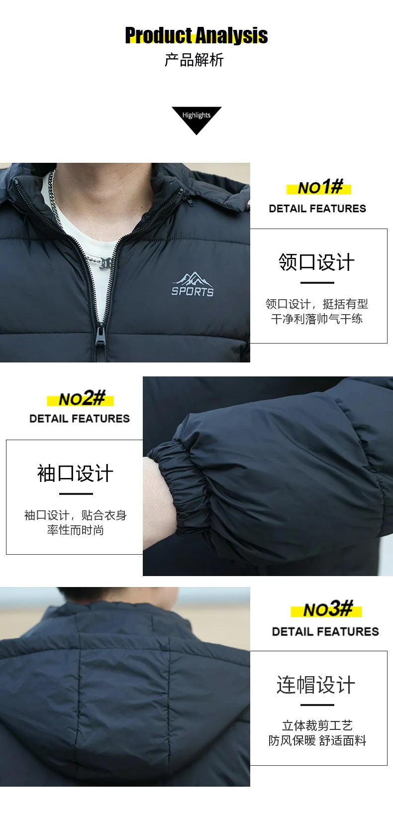 Men's Winter Jacket Windproof Thermal Hooded Parka Coat with Detachable Hood Heavy Duty Ski Jacket for Outdoor Cold Weather - Buy online at  Vibe In Cart.