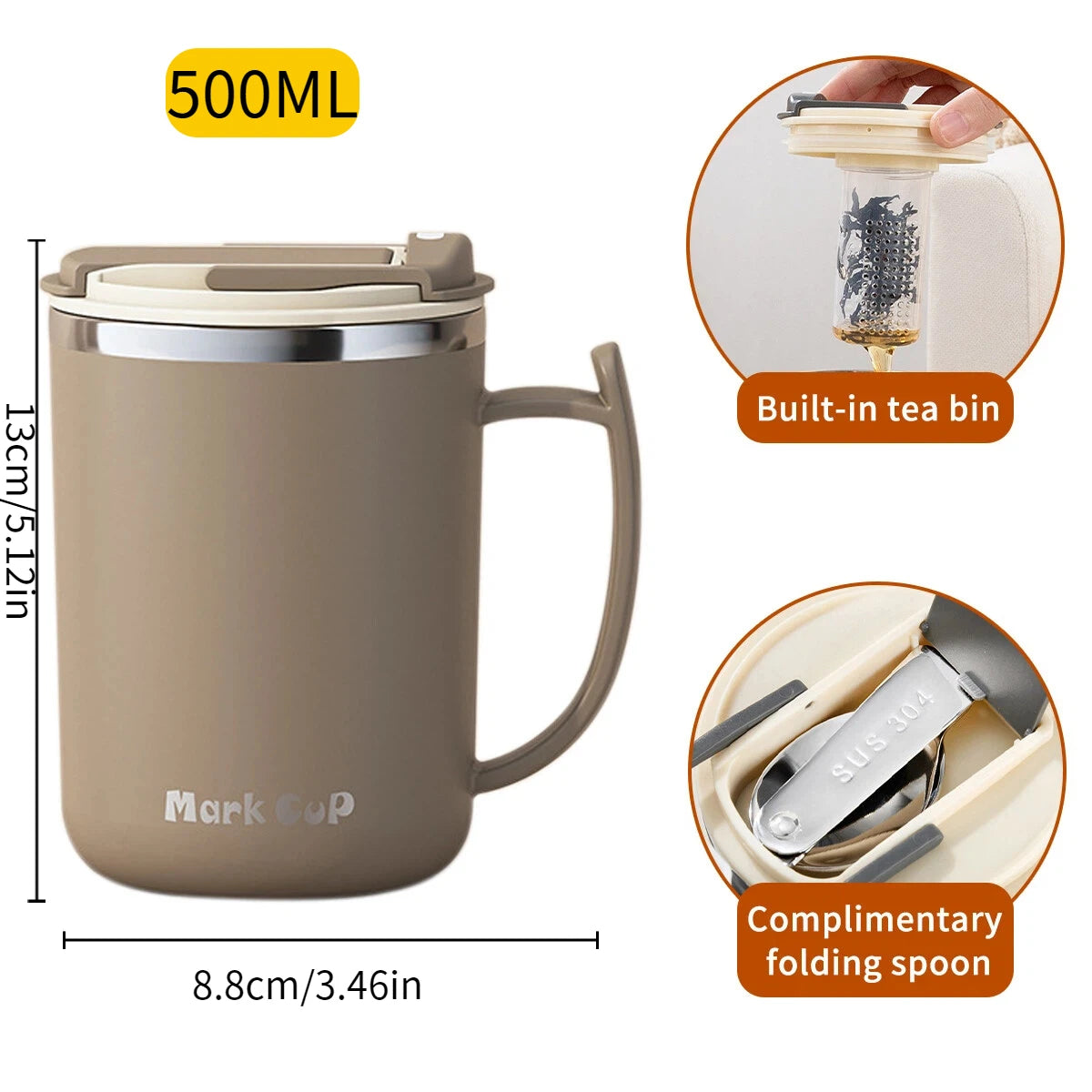 500ml Double-layer Mug 304 Stainless Steel Insulated Coffee Cup With Handle Portable Sealed Water Cup Drinkware For Student Kid - Buy online at  Vibe In Cart.