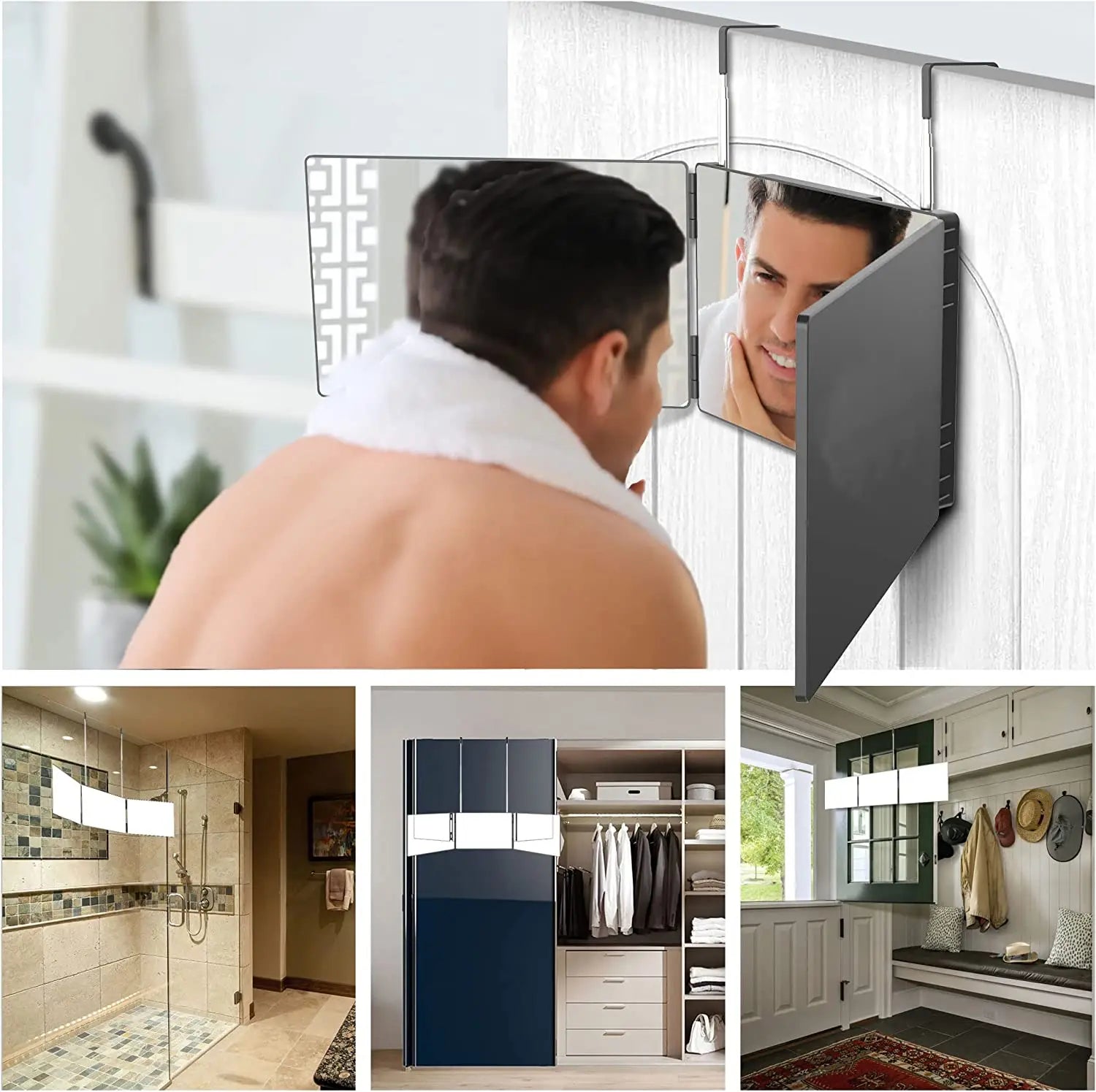 S Travel Portable 360 Trifold Vanity Makeup Mirror with Height Adjustable Telescoping Hook for Hair Self Cutting Fordable Mirror - Buy online at  Vibe In Cart.