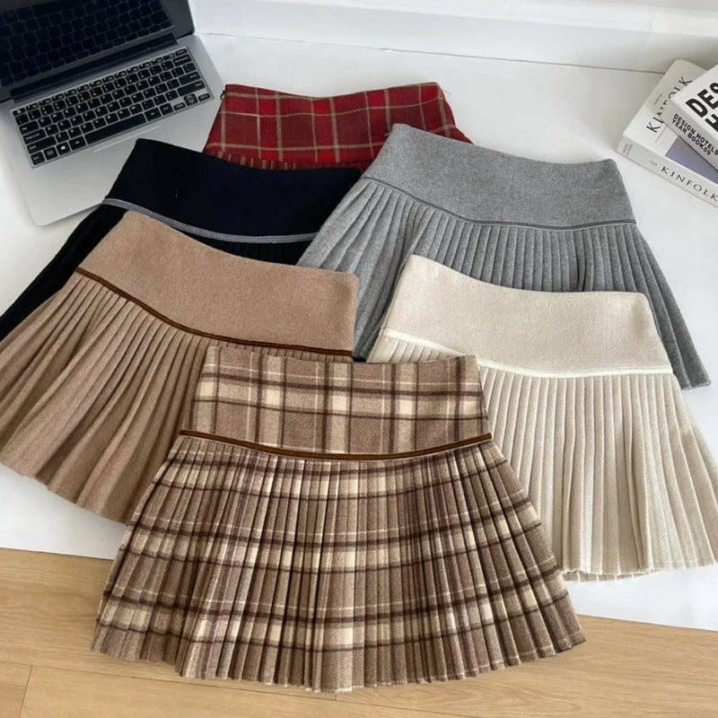 Plaid Pleated Mini Skirt Thick Wool Short Skirt High Waist Box-pleat Miniskirt for Women Teen-girl Preppy Style Outfit - Buy online at  Vibe In Cart.