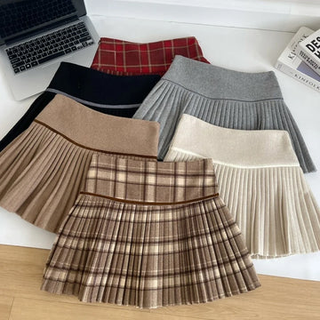 Plaid Pleated Mini Skirt Thick Wool Short Skirt High Waist Box-pleat Miniskirt for Women Teen-girl Preppy Style Outfit - Buy online at  Vibe In Cart.