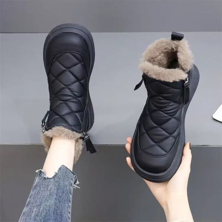 2025 Winter Side-Zip Quilted Boots Women Short Snow Boots with Fur Lining Waterproof Slip-Resistant Sole ChunkyTread CasualBoots - Buy online at  Vibe In Cart.