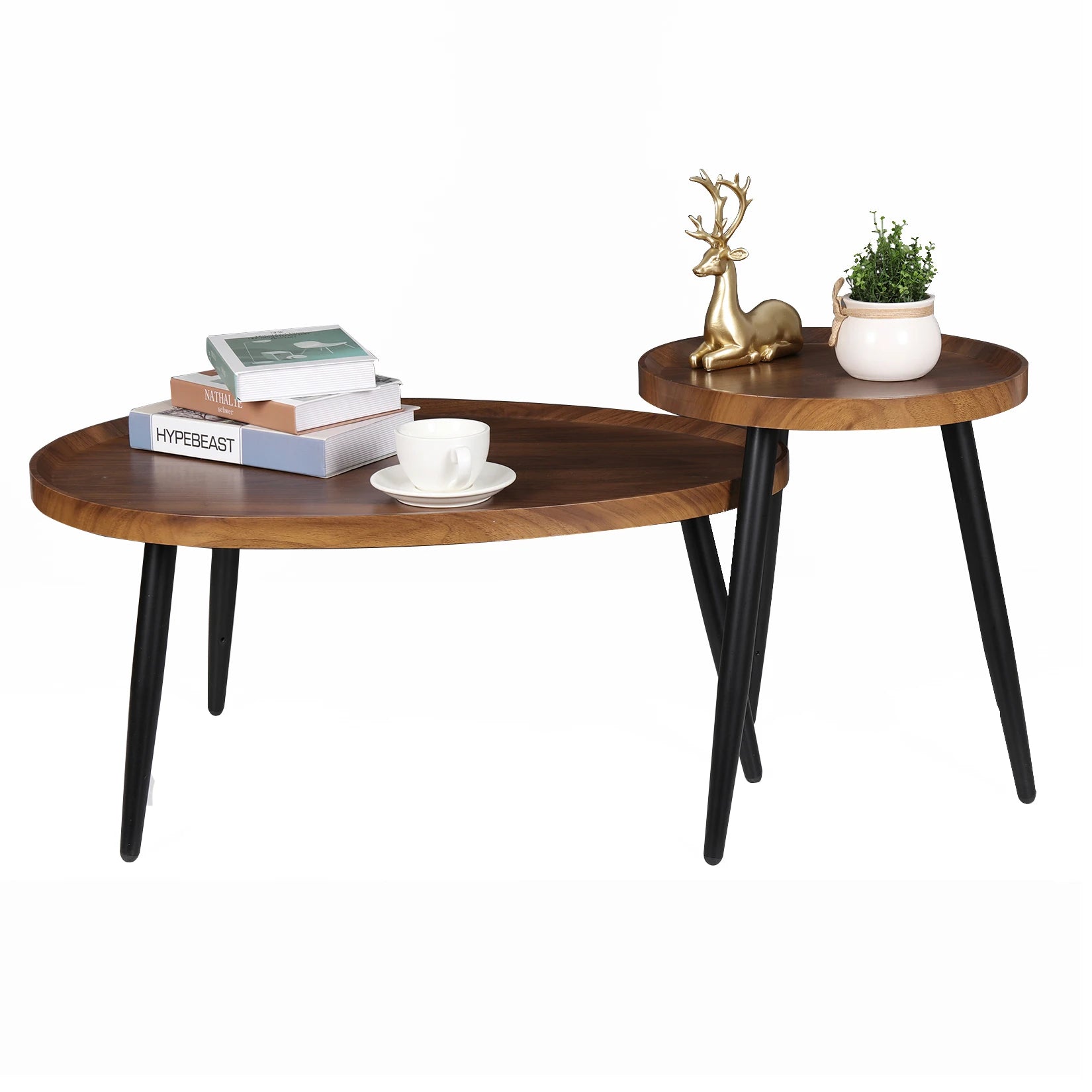 Round Coffee Table Set of 2 Rustic for Living Room Modern Nesting Tables for Balcony Office with Wood Table Top And Metal Legs - Buy online at  Vibe In Cart.